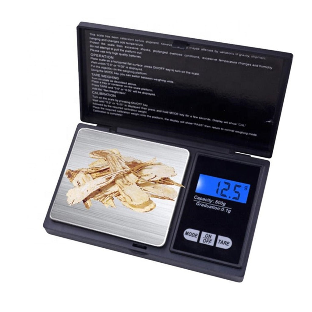 Balanza Gramera Digital Pesa Joyería Bolsillo 01g a 500g con tapa S0959