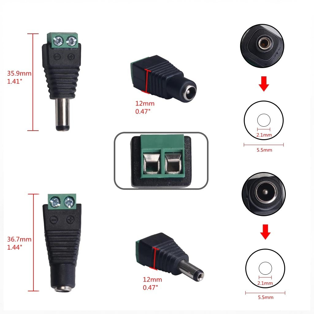 100 pares conector hembra macho DC para cable de camara CCTV tiras led S0974-1
