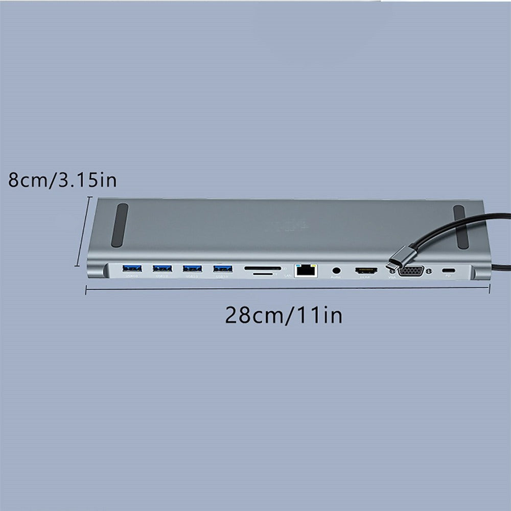 Adaptador Tipo C 11 En 1 Multiport Hub Estacion Lan Hdmi Vga aluminio S1037