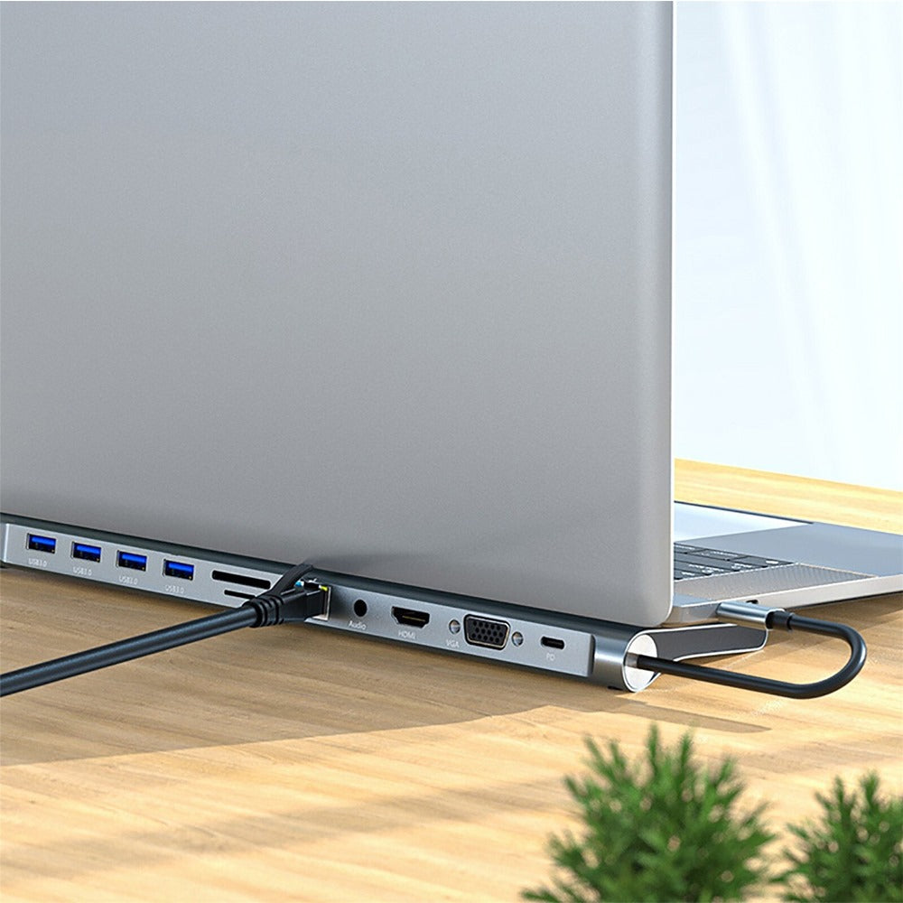 Adaptador Tipo C 11 En 1 Multiport Hub Estacion Lan Hdmi Vga aluminio S1037