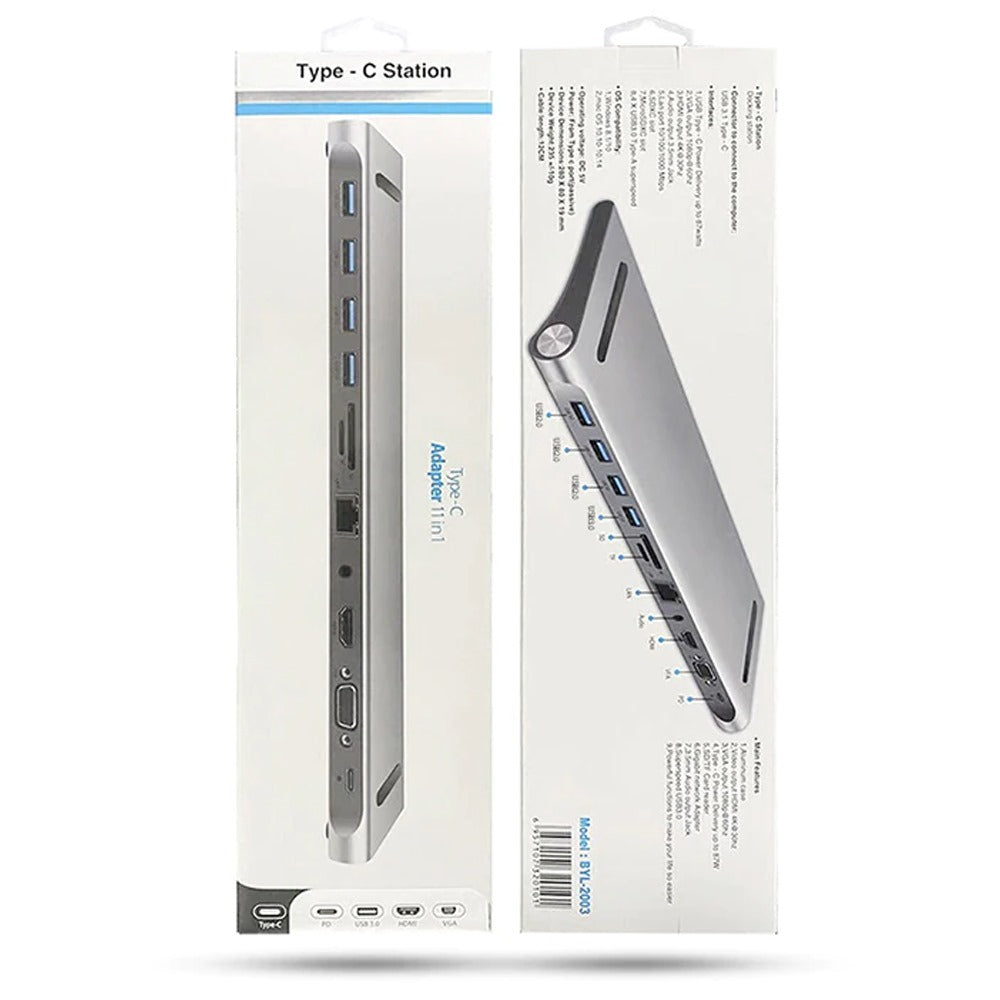 Adaptador Tipo C 11 En 1 Multiport Hub Estacion Lan Hdmi Vga aluminio S1037