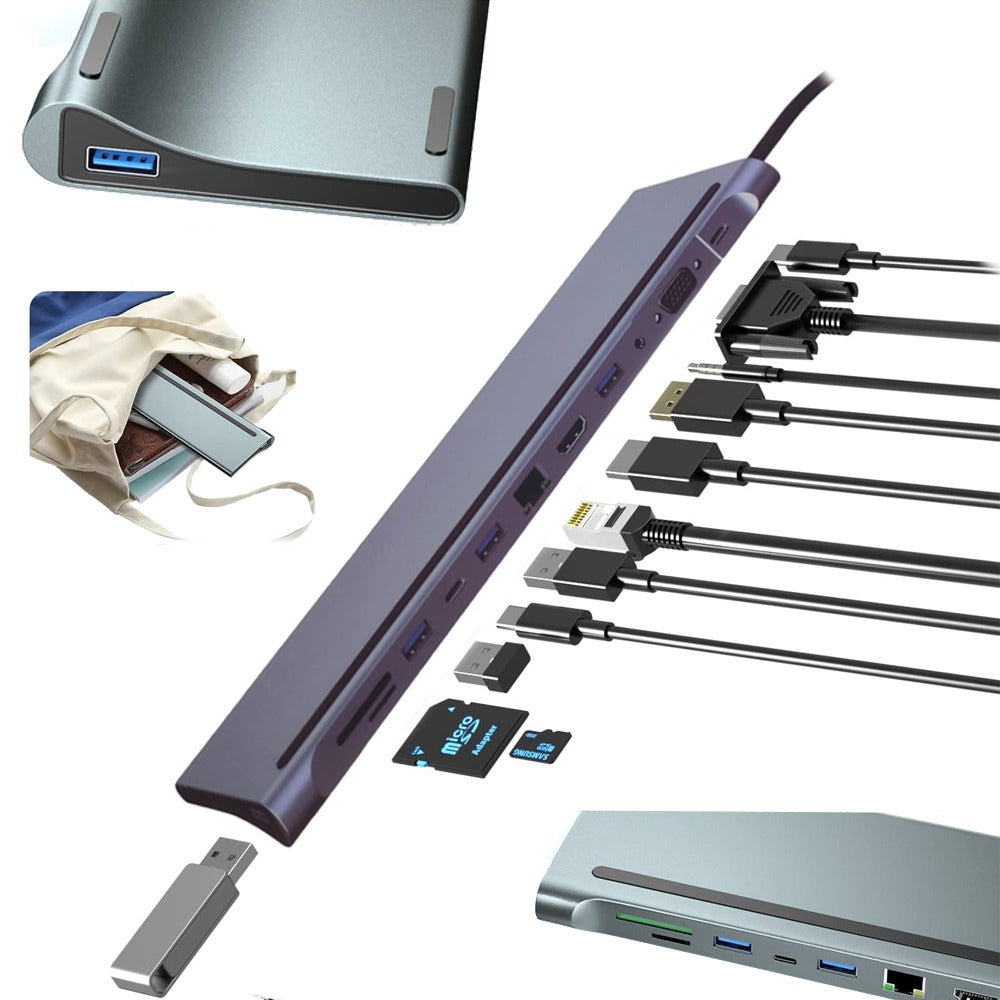 Adaptador Tipo C 12 En 1 Multiport Hub Estacion Lan Hdmi Vga S1038