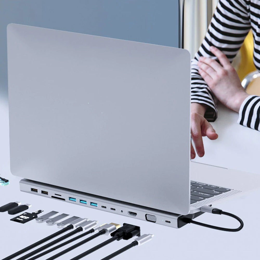 Adaptador Tipo C 12 En 1 Multiport Hub Estacion Lan Hdmi Vga S1038