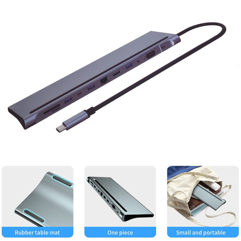 Adaptador Tipo C 12 En 1 Multiport Hub Estacion Lan Hdmi Vga S1038