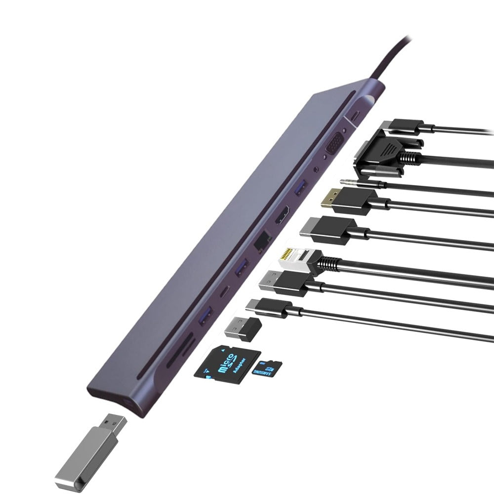 Adaptador Tipo C 12 En 1 Multiport Hub Estacion Lan Hdmi Vga S1038