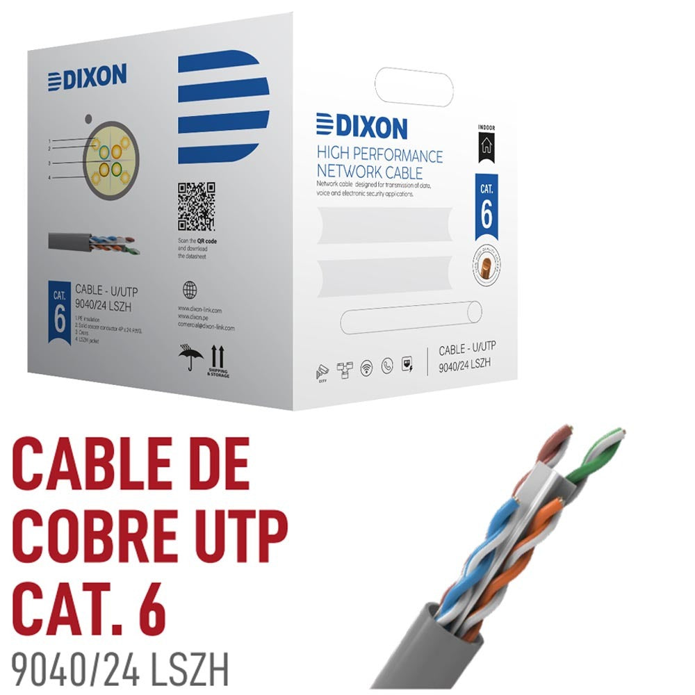 Rollo Cable de cobre Cat 6 DIXON 9040 24 LSZH 24 AWG PVC 305 Metros S1056