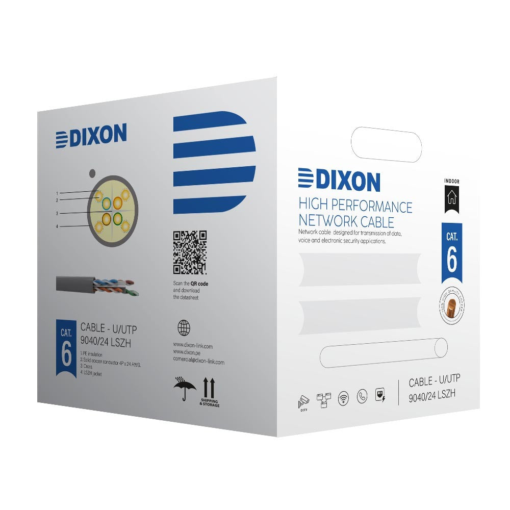 Rollo Cable de cobre Cat 6 DIXON 9040 24 LSZH 24 AWG PVC 305 Metros S1056