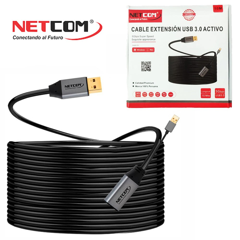 Cable Extensión USB 3.0 Activo Netcom Macho a Hembra 10 Metros S1106