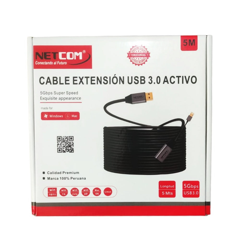 Cable Extensión USB 3.0 Activo Netcom Macho a Hembra 5 Metros S1107