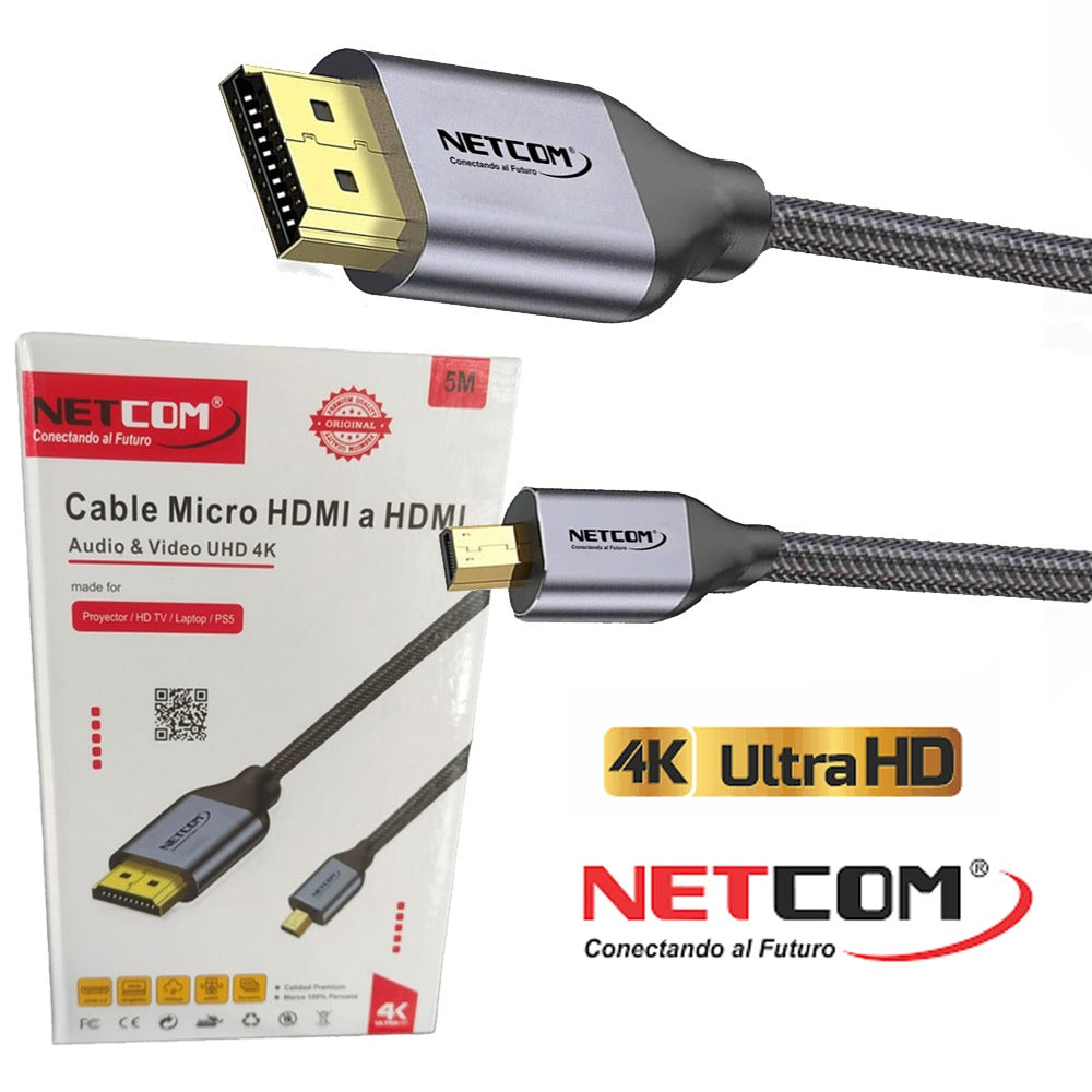 Cable Micro Hdmi a Hdmi 5 Metros NETCOM 2.0 4K 60 Hz ULTRA HD eARC S1118