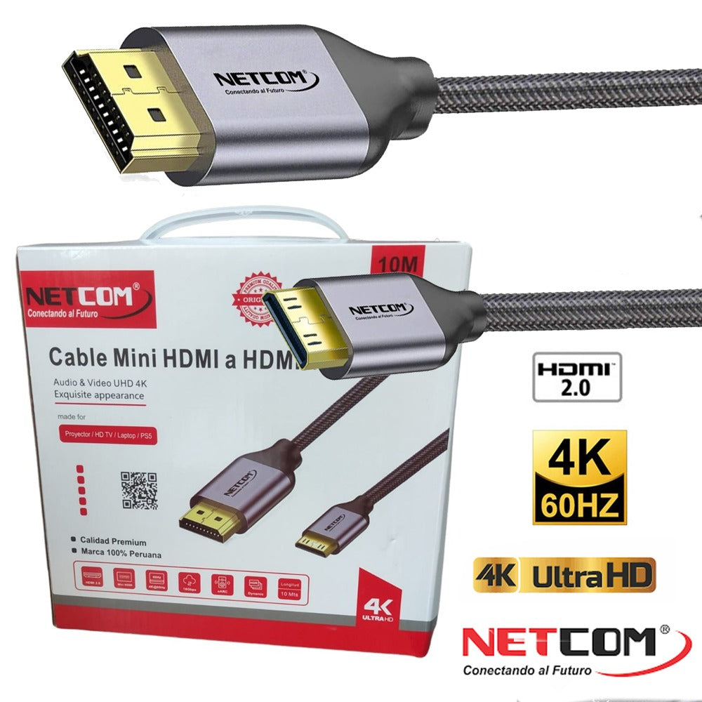 Cable Mini Hdmi a Hdmi 10 Metros NETCOM 2.0 4K 60 Hz ULTRA HD eARC S1121