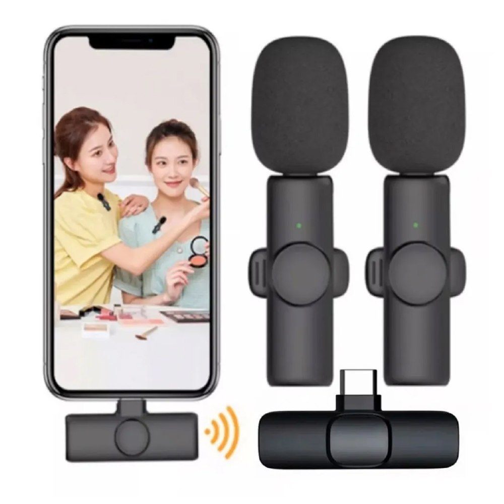 Doble Mini Micrófono Solapa inalámbrico recargable tipo c android S1129