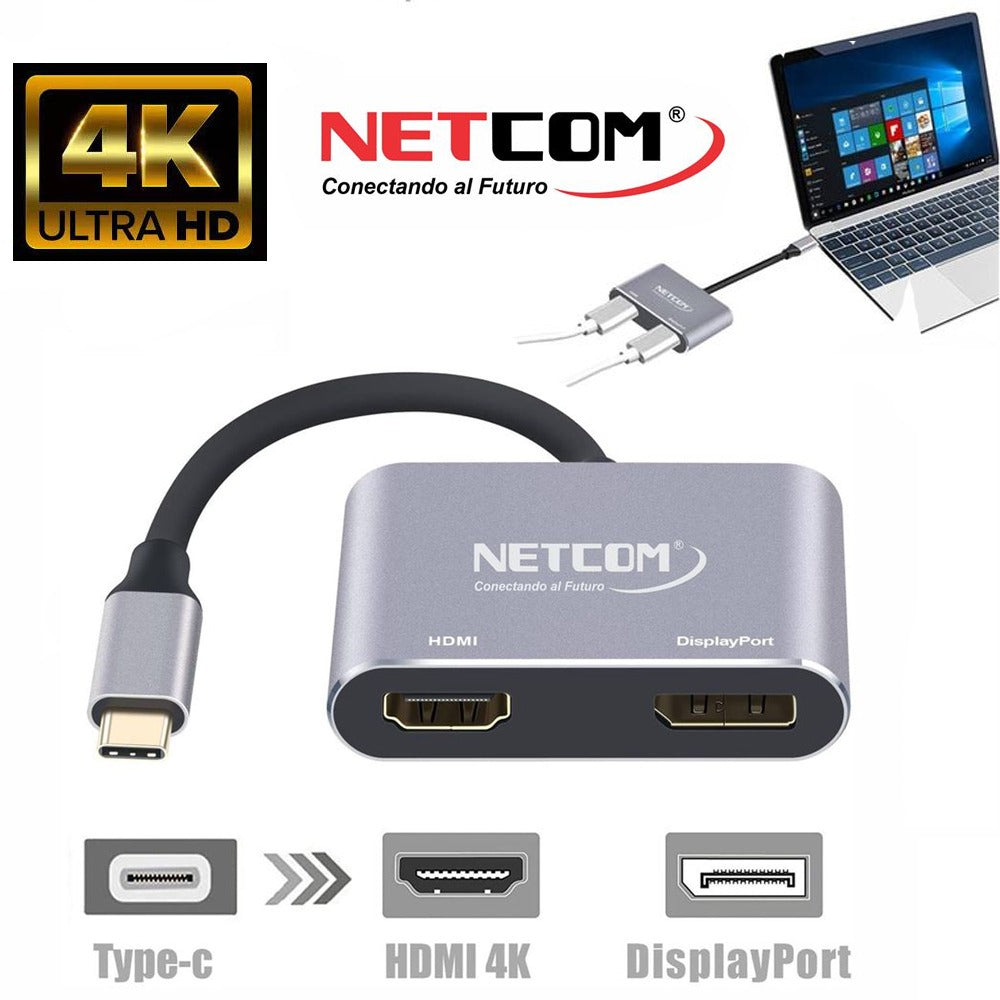 Convertidor Tipo C 2 en 1 HDMI y Displayport 4K Ultra HD 60Hz S1133