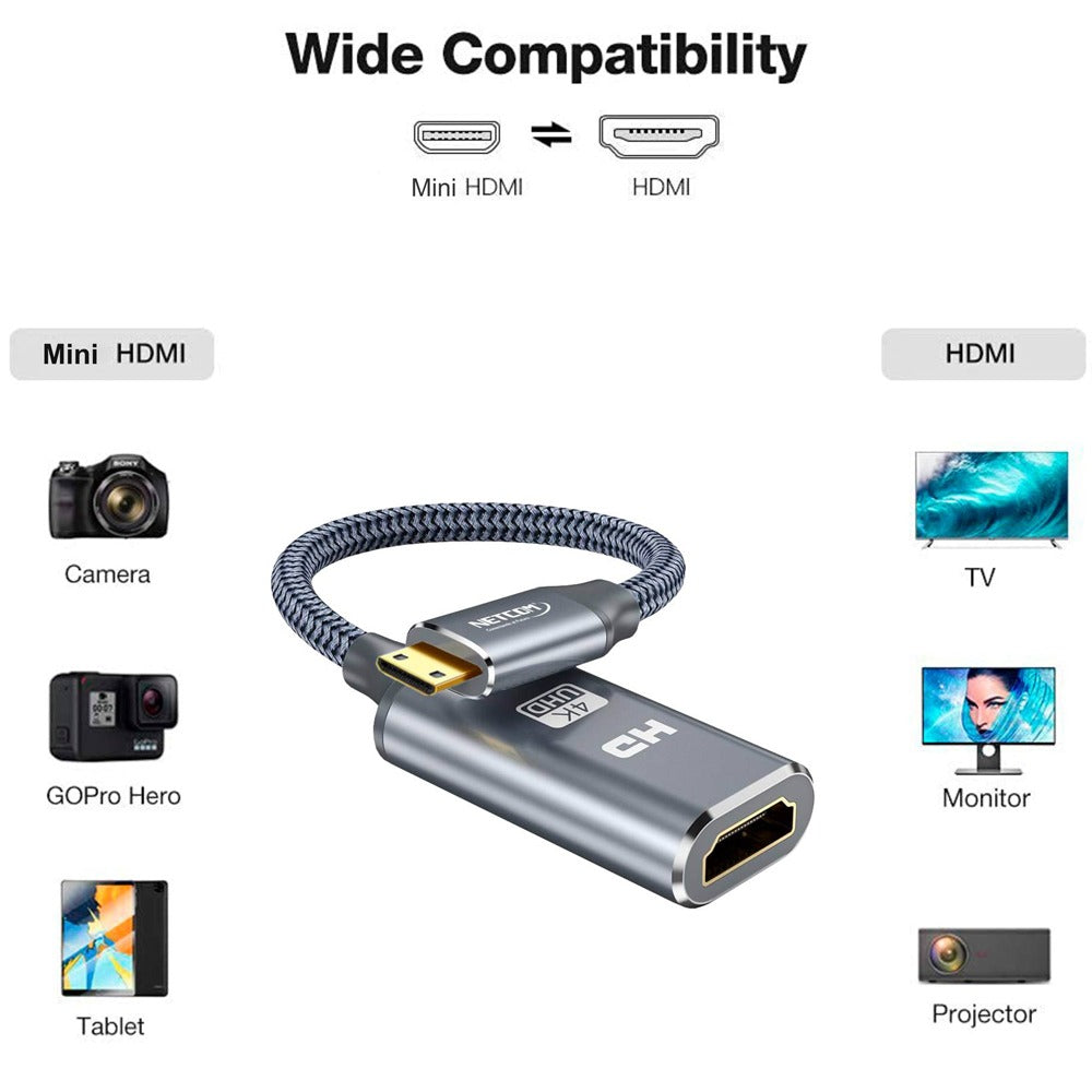 Cable adaptador convertidor Mini HDMI macho a HDMI hembra 4k 2.0 60hz S1150