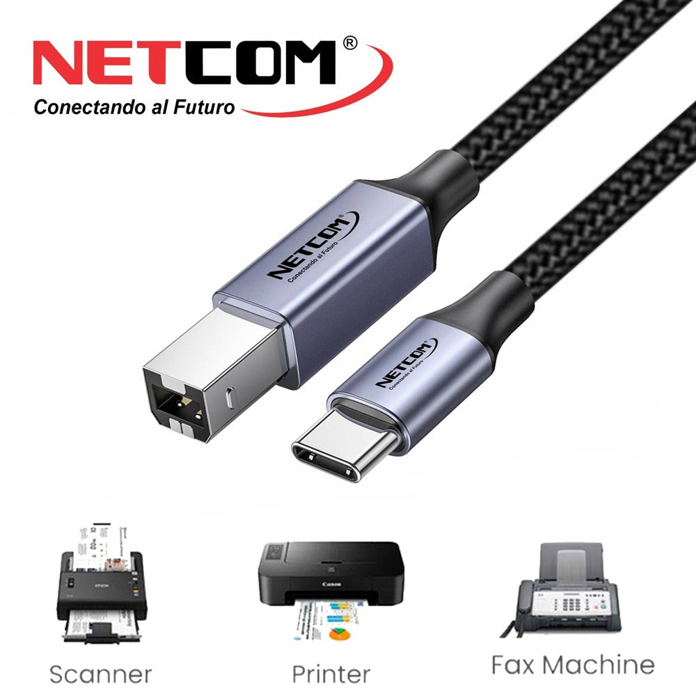 Cable Impresora Tipo C USB 2.0 Tipo B a USB C 1.8 Metros Netcom S1172