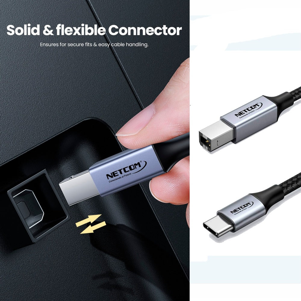 Cable Impresora Tipo C USB 2.0 Tipo B a USB C 1.8 Metros Netcom S1172