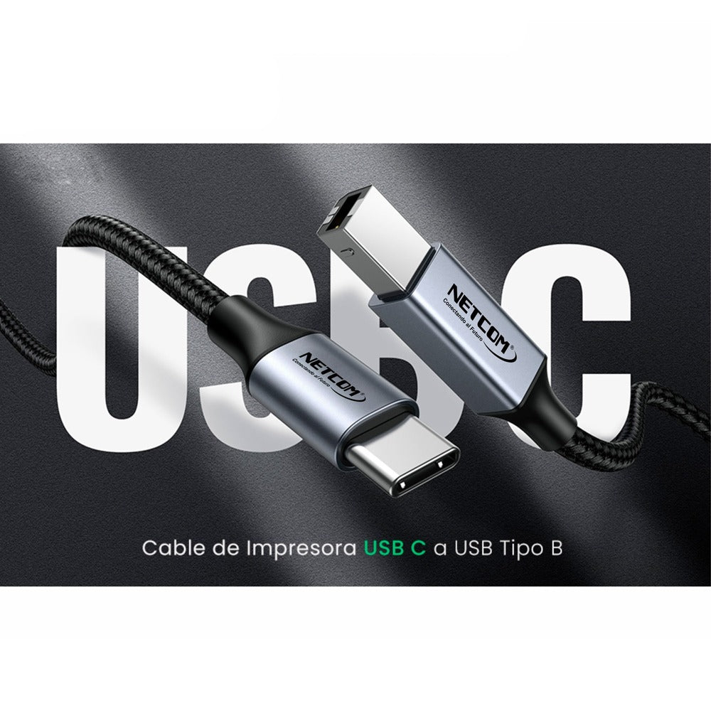 Cable Impresora Tipo C USB 2.0 Tipo B a USB C 1.8 Metros Netcom S1172