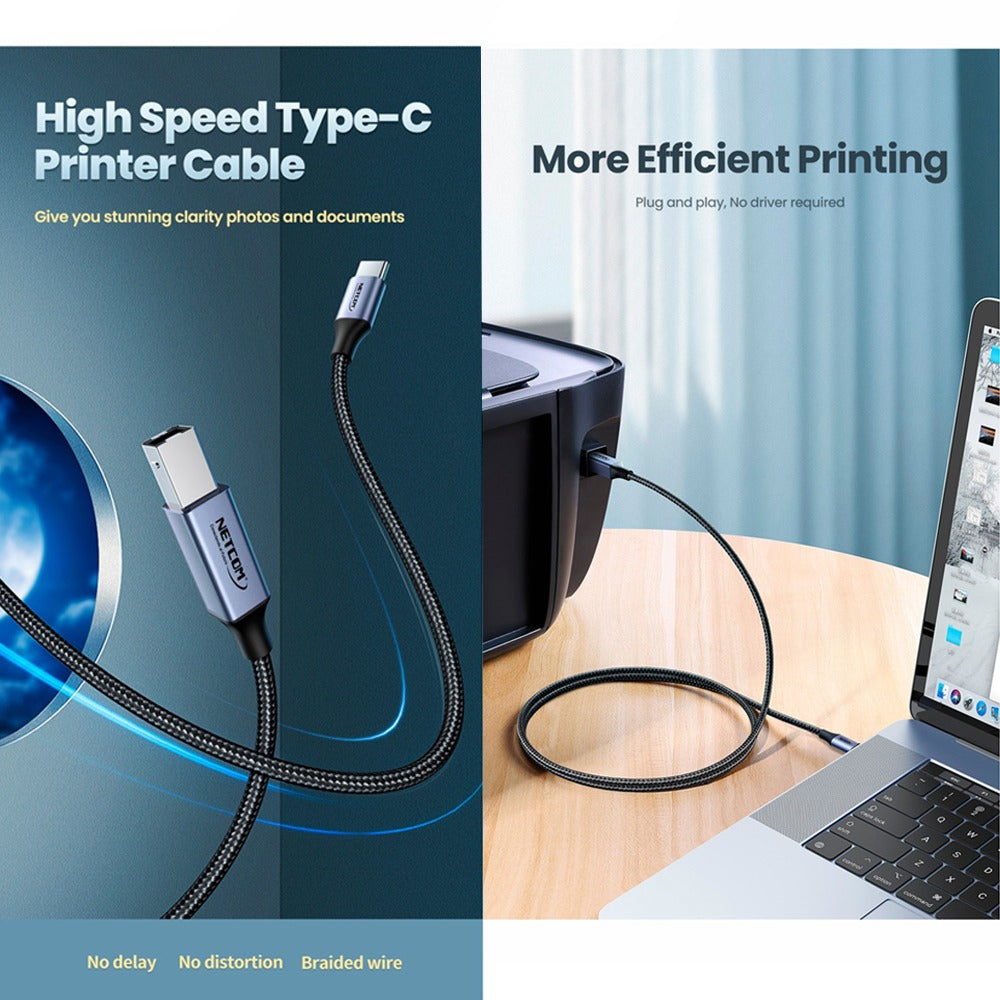 Cable Impresora Tipo C USB 2.0 Tipo B a USB C 1.8 Metros Netcom S1172