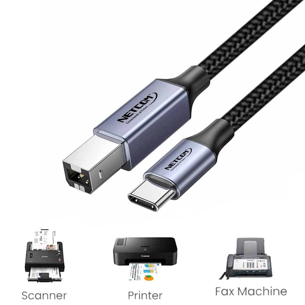 Cable Impresora Tipo C USB 2.0 Tipo B a USB C 1.8 Metros Netcom S1172
