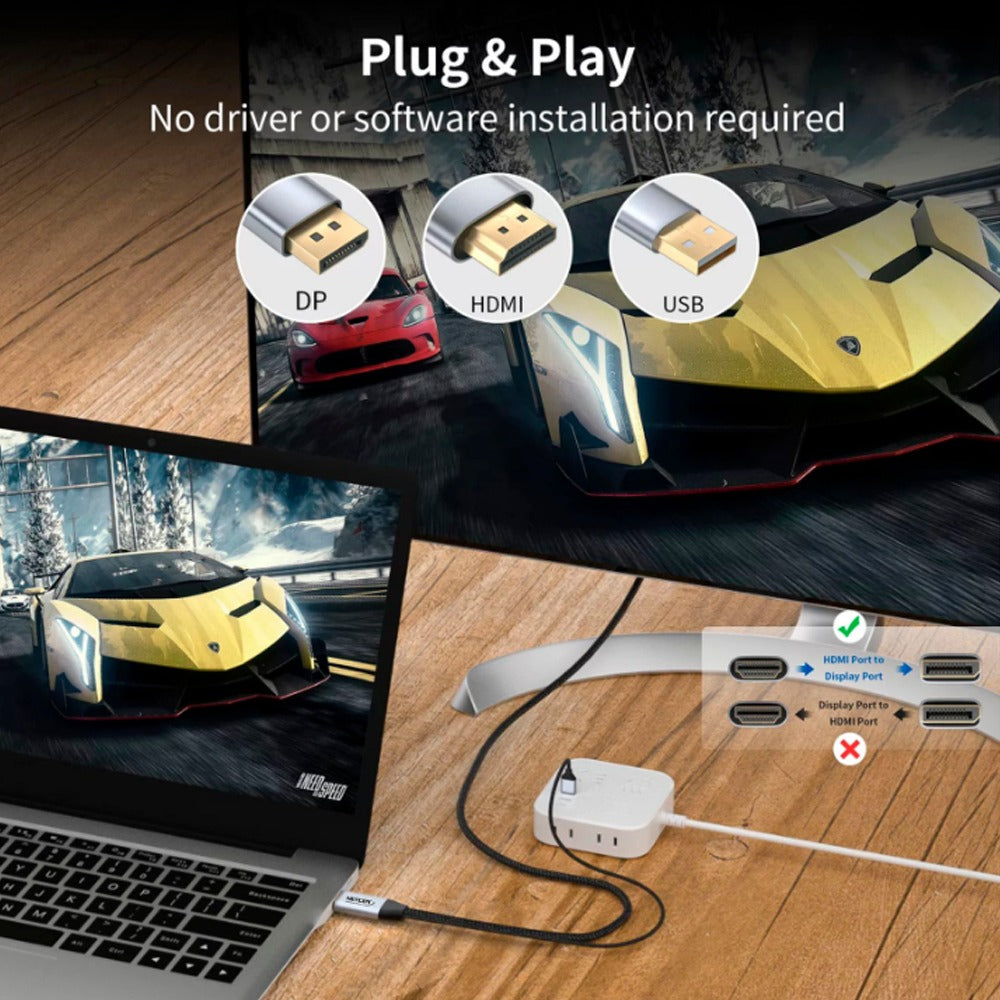 Cable Adaptador Premium HDMI a Displayport 4k 60Hz hdmi a dp NETCOM S1178