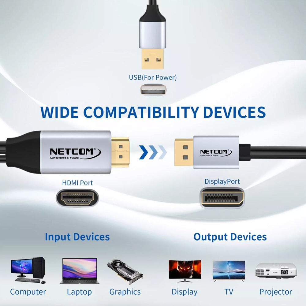 Cable Adaptador Premium HDMI a Displayport 4k 60Hz hdmi a dp NETCOM S1178