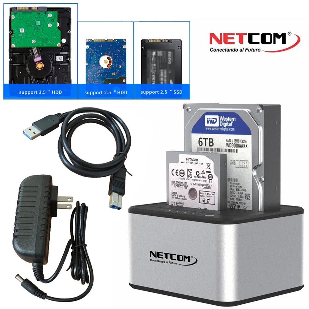 Hdd Docking Station doble 2.5 3.5 Sata II III Usb 3.0 netcom S1187