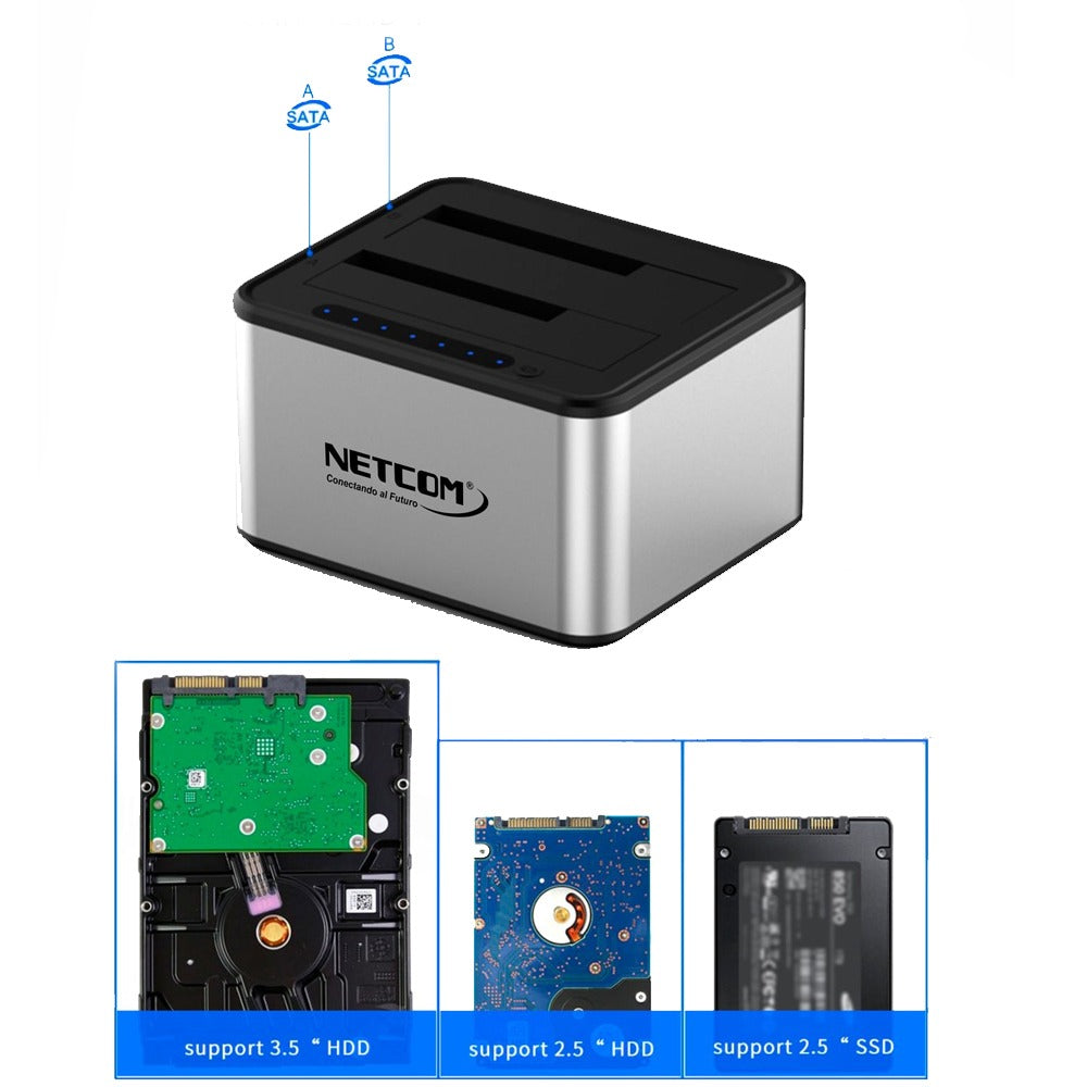 Hdd Docking Station doble 2.5 3.5 Sata II III Usb 3.0 netcom S1187