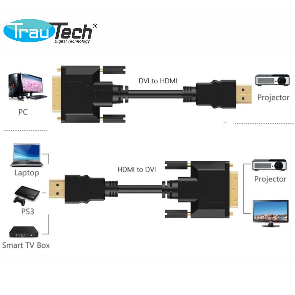 Cable Dvi 24+1 a Hdmi PVC 20 Metros TRAUTECH 24+1 Pines BIDIRECCIONAL S1197