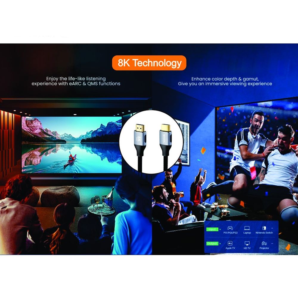 Cable Hdmi 2.1V 8k NETCOM 3D 5 Metros 4320p Premium 48Gbps HDR eARC S1265