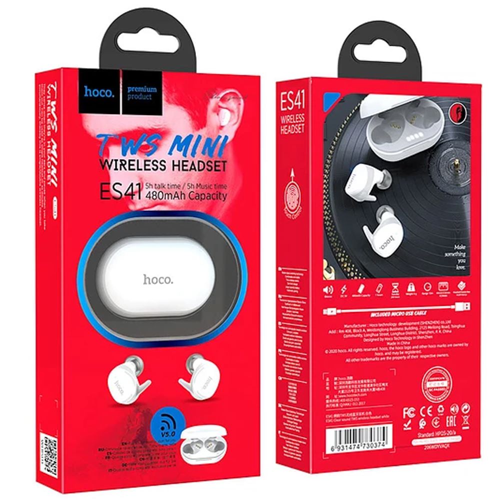 Audífonos HOCO ES41 TWS Bluetooth 5.0 480mAh rango 10 metros- Blanco S1339