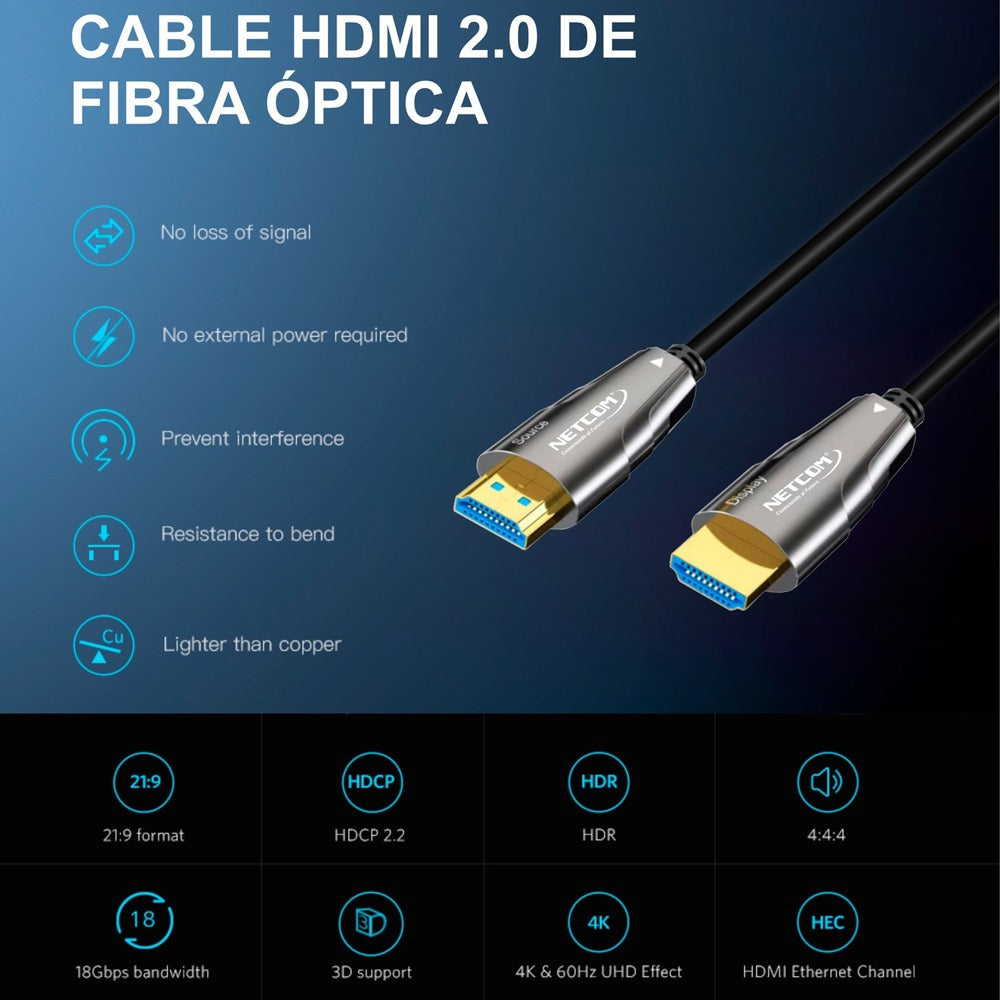 Cable Hdmi 2.0 Premium Fibra óptica 30 Metros HDCP 2.2 HDR ARC 3D S1345