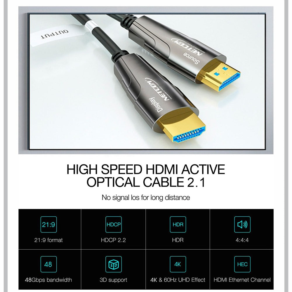 Cable Hdmi 2.1 8k Premium Fibra Óptica 15 Metros HDCP 2.3 HDR ARC 3D S1348