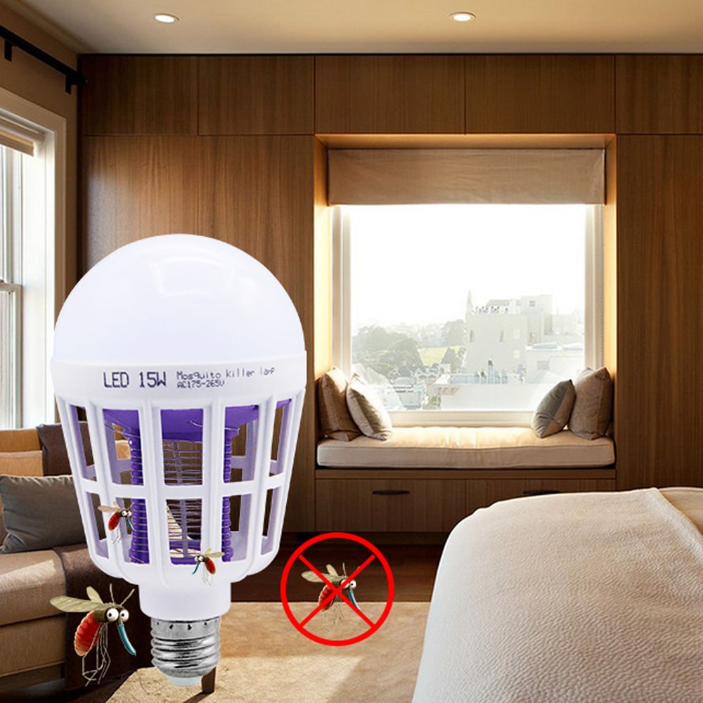 Foco mata mosquitos 15W E27 lampara violeta 2 en 1 LED S1373