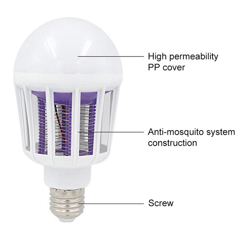 Foco mata mosquitos 15W E27 lampara violeta 2 en 1 LED S1373