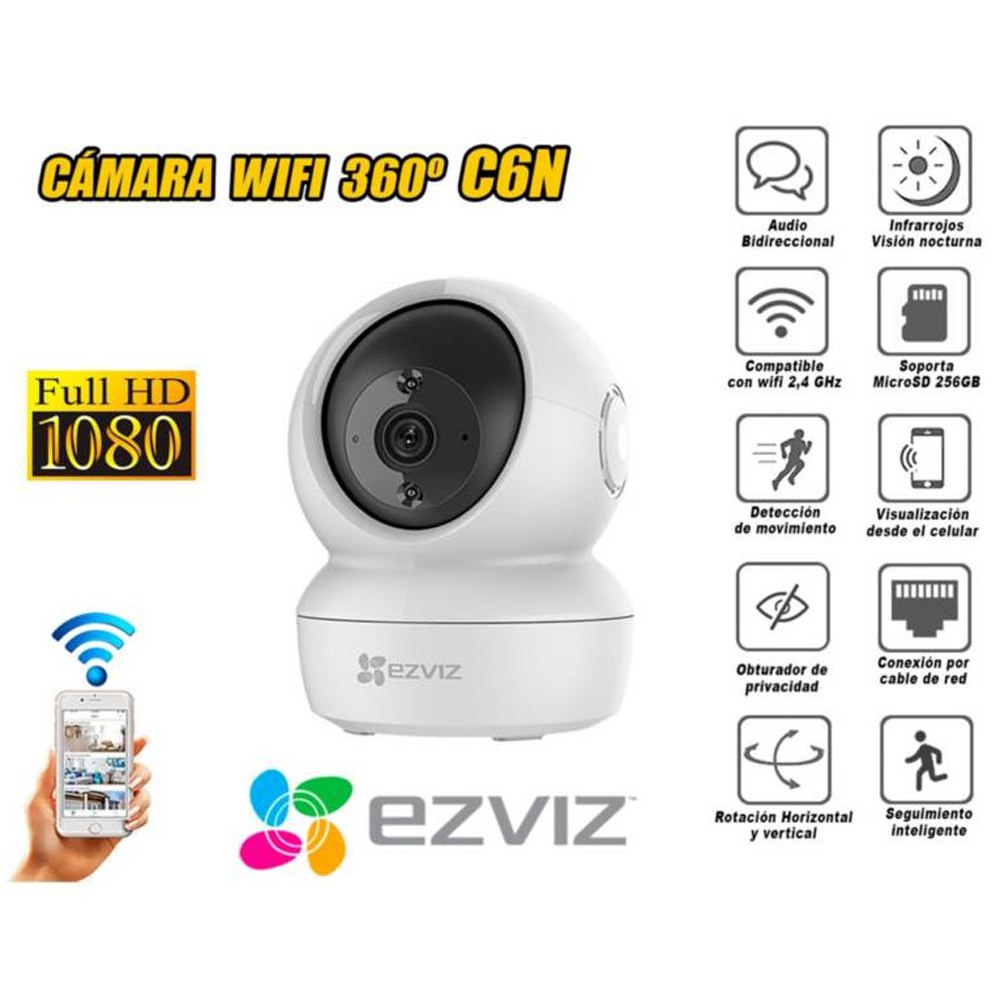 Cámara Seguridad IP Robótica EZVIZ C6N 1080p Wifi Visión Nocturna 360° S1375