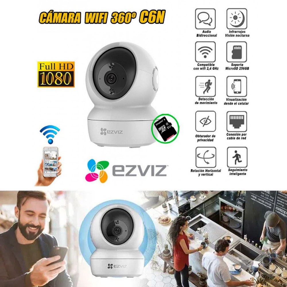 Cámara Seguridad IP Robótica EZVIZ C6N 1080p Wifi Visión Nocturna 360° S1375