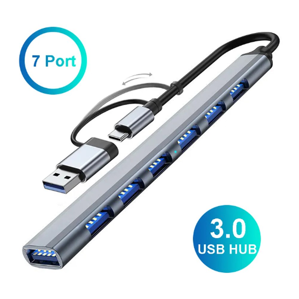 Hub 2 en 1 TIPO C y USB 3.0 6 puertos USB 2.0 y 1 USB 3.0 S1379