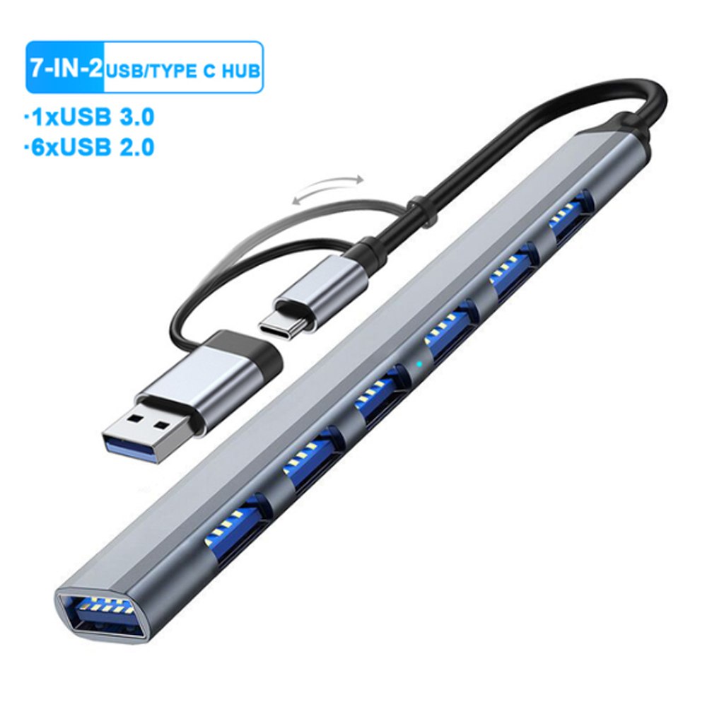 Hub 2 en 1 TIPO C y USB 3.0 6 puertos USB 2.0 y 1 USB 3.0 S1379