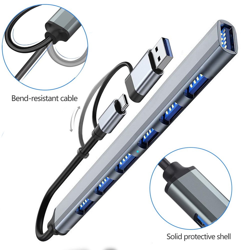 Hub 2 en 1 TIPO C y USB 3.0 6 puertos USB 2.0 y 1 USB 3.0 S1379