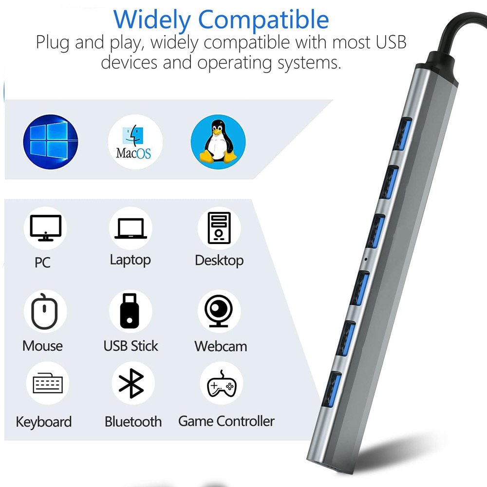 Hub 2 en 1 TIPO C y USB 3.0 6 puertos USB 2.0 y 1 USB 3.0 S1379