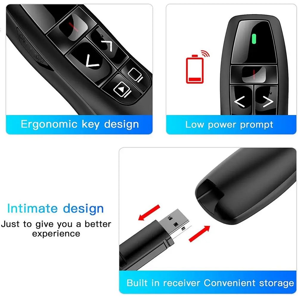 Puntero Presentador de Diapositivas 10m USB laser en caja S1389