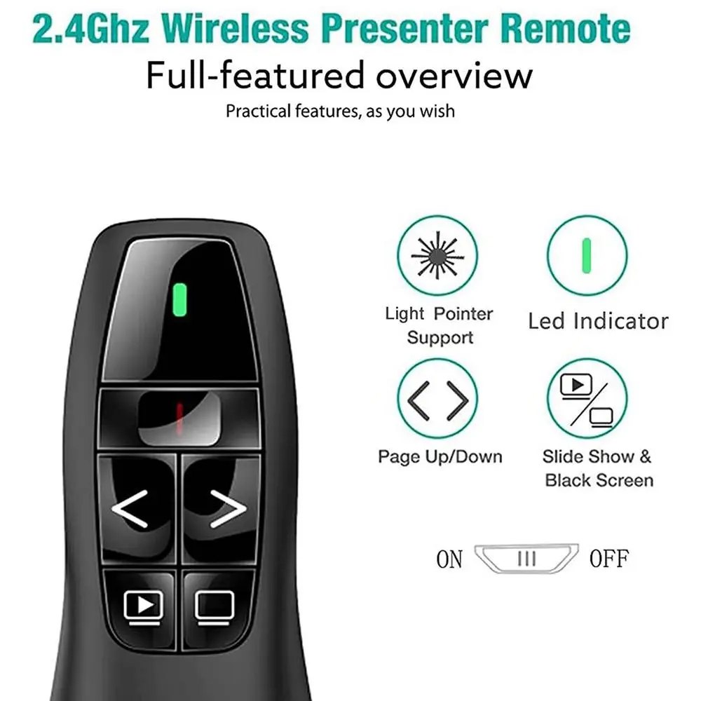 Puntero Presentador de Diapositivas 10m USB laser en caja S1389