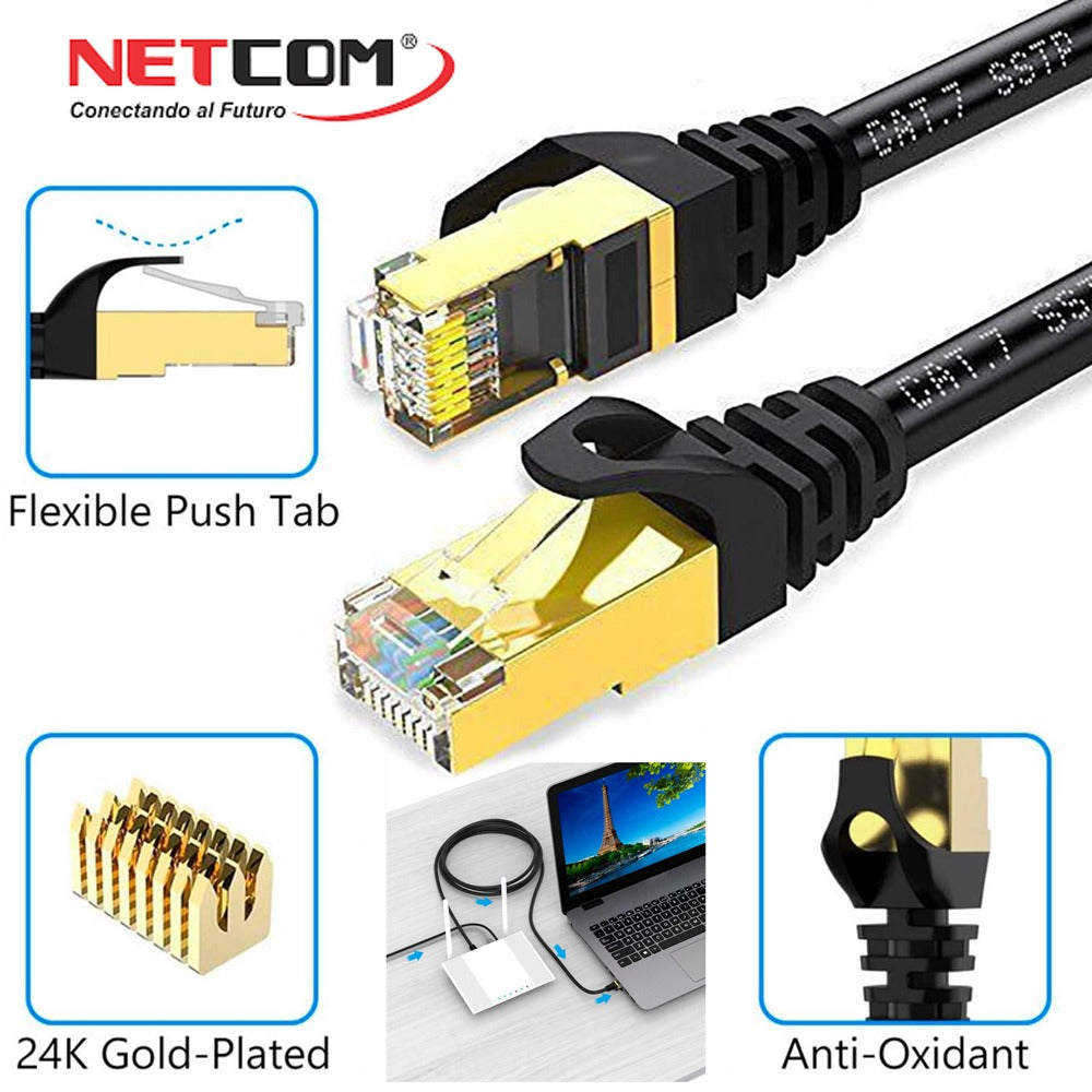 Cable de Red Cat 7 Netcom Rj45 10 Gbps 40 Metros Patch Cord 100% cobre S1393