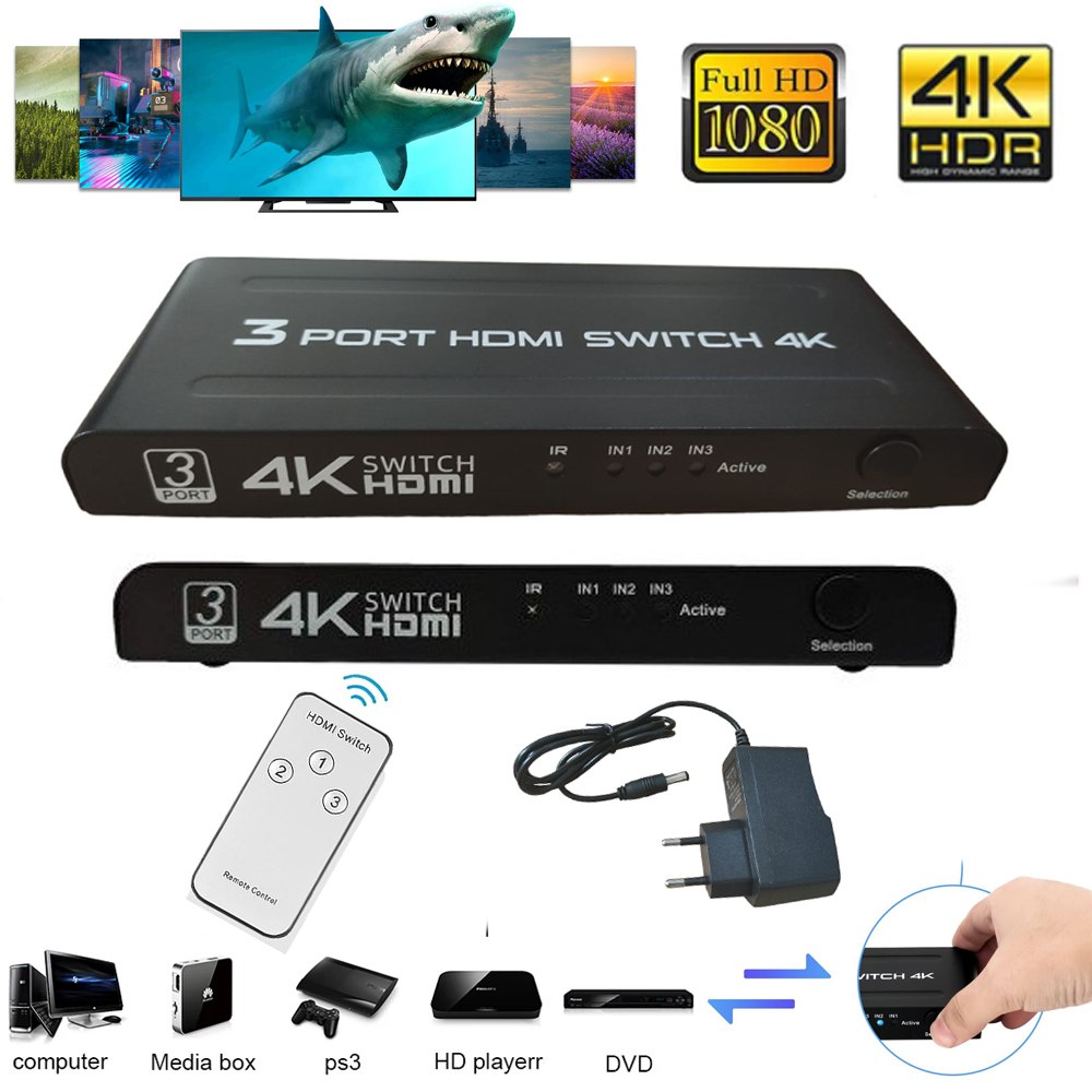 Hdmi Switch 3 x 1 4k ULTRA HD con Control Remoto Multiplica HDMI 3 x 1 S1436