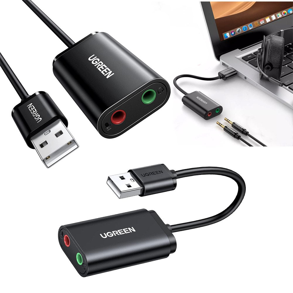 Tarjeta de Sonido Externa USB Micrófono y Audífono UGREEN Adaptador S1451