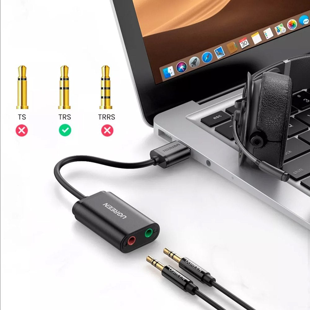 Tarjeta de Sonido Externa USB Micrófono y Audífono UGREEN Adaptador S1451