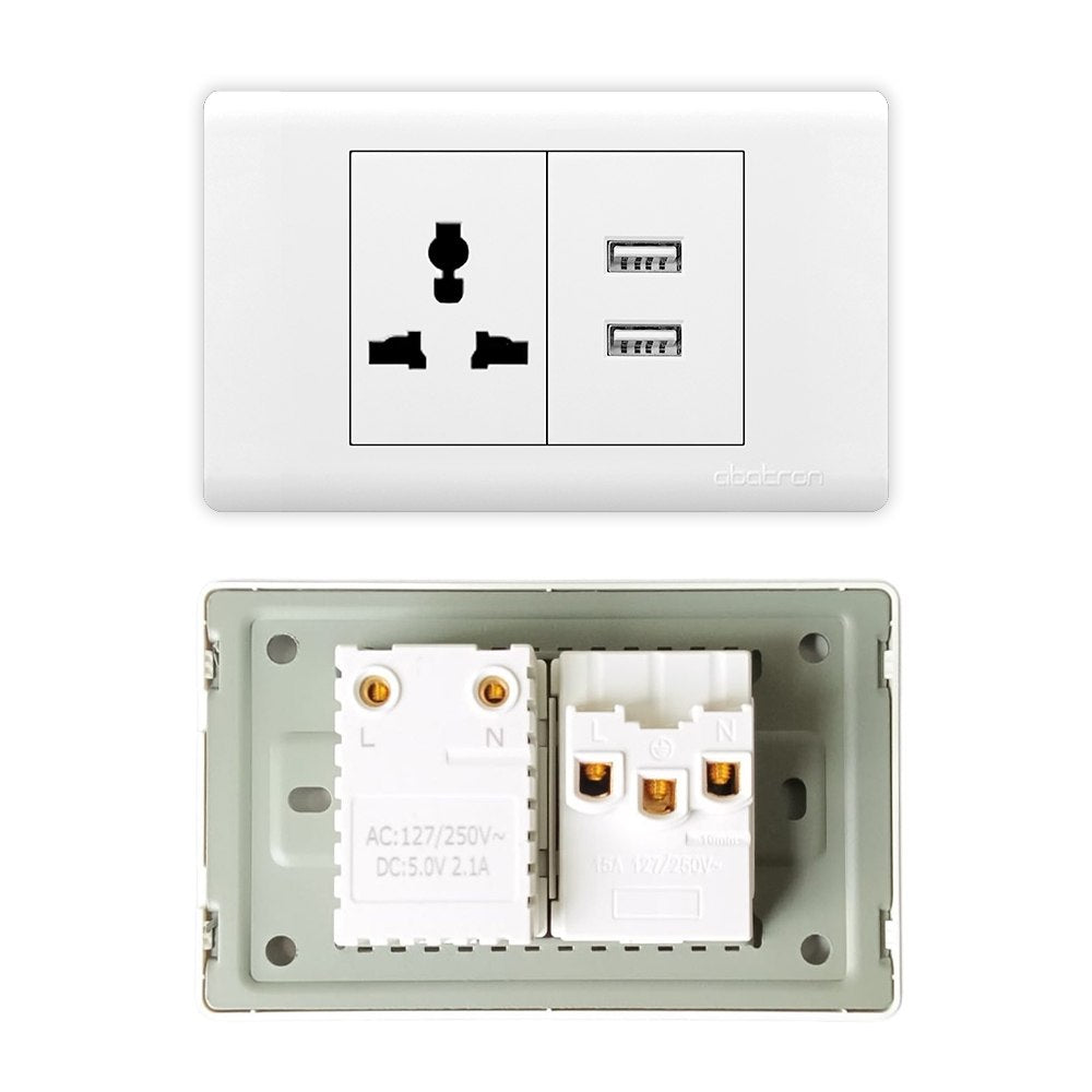 Tomacorriente CTIERRA mas Toma Doble USB Placa ABATRON S1462