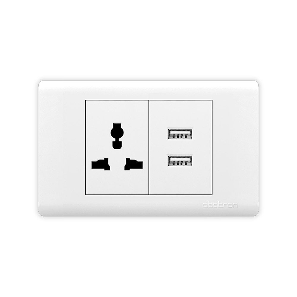 Tomacorriente CTIERRA mas Toma Doble USB Placa ABATRON S1462