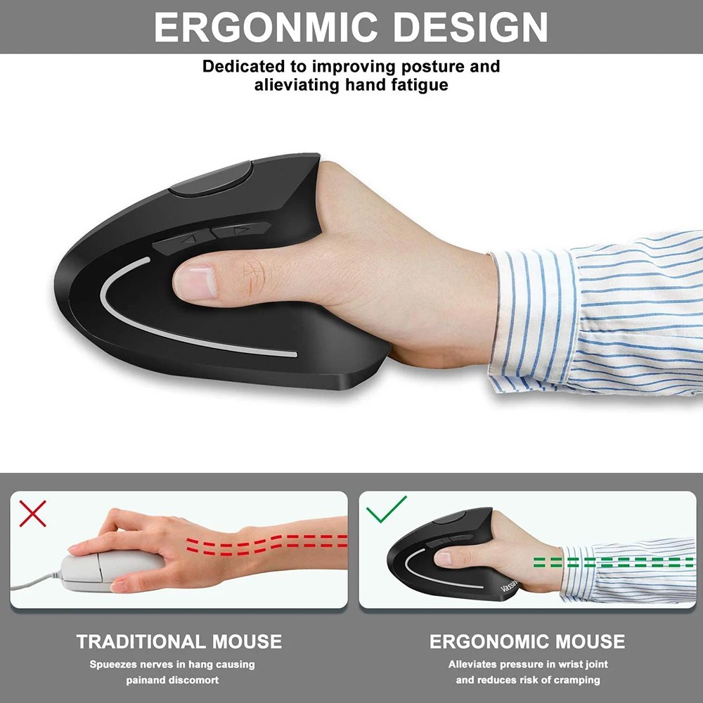 Mouse Vertical Inalambrico Ergonómico Usb Recargable Dual Mode 24hz S1472