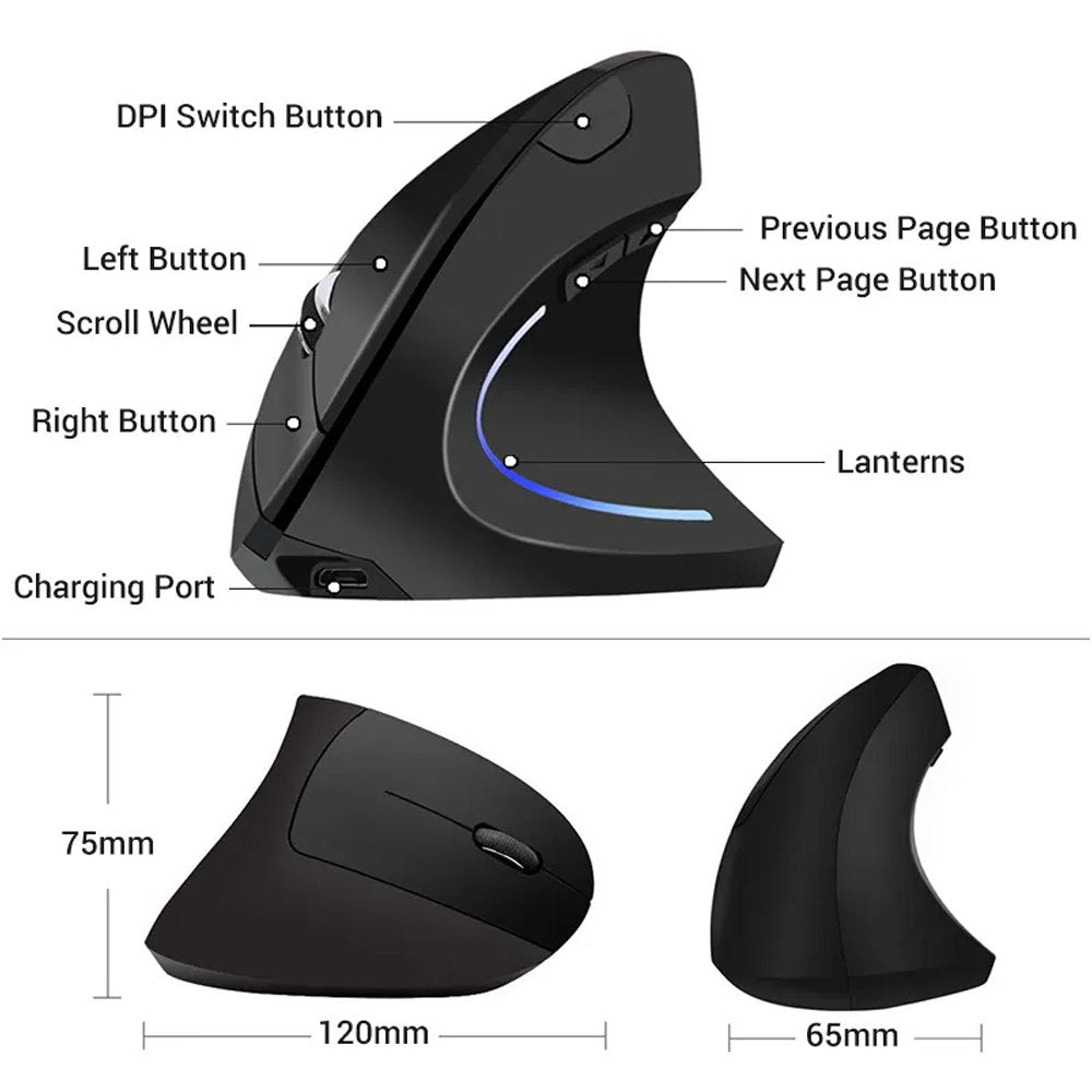 Mouse Vertical Inalambrico Ergonómico Usb Recargable Dual Mode 24hz S1472